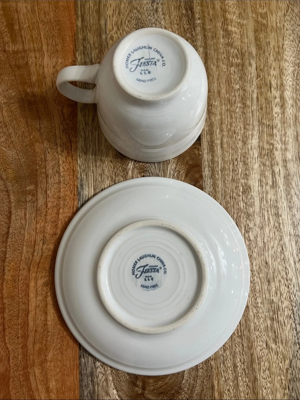 Homer Laughlin Fiesta Cup and Saucer White Fiestaware year stamp 1997